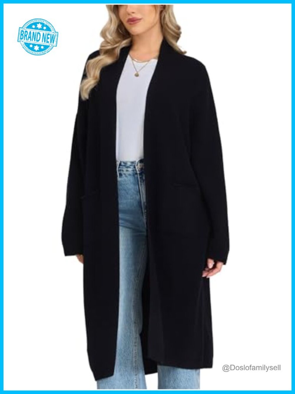 100% Merino Wool Long Cardigan Open Front Sweater Pockets